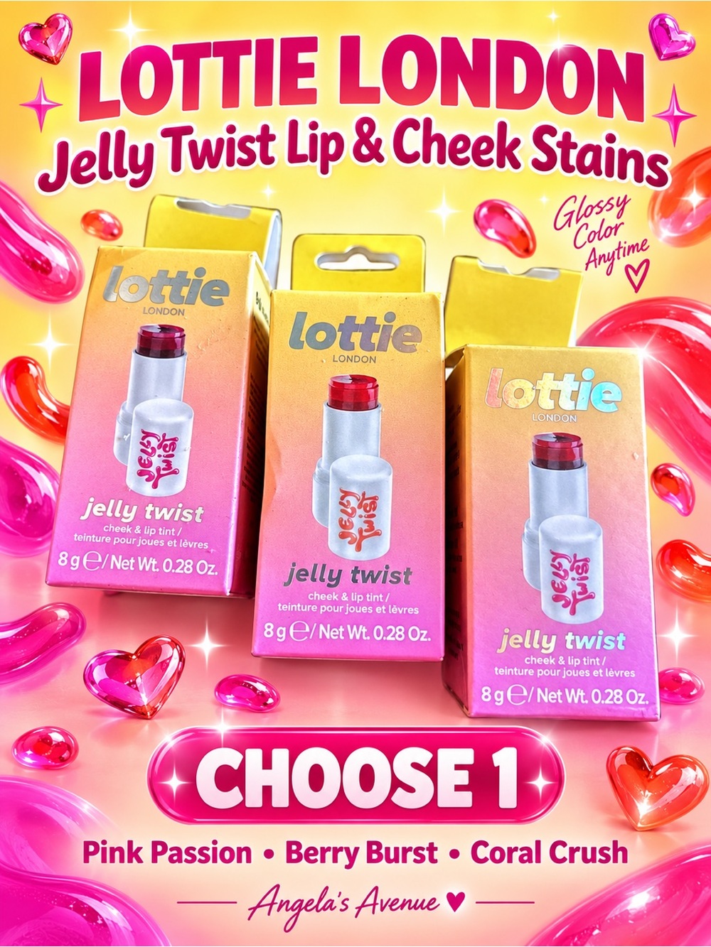 Lottie London Jelly Twist Cheek & Lip Stains (Berry, Pink & Coral) NEW Choose 1